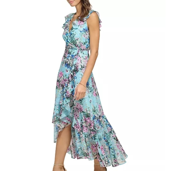 NWT KENSIE Ruffled Floral-Print High-Low MaxiDress Size 12 - Picture 3 of 16